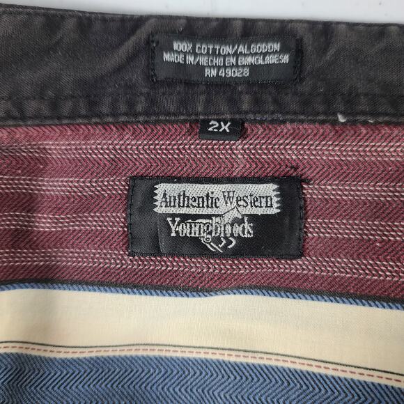 Authentic Western Youngbloods Black Red Blue Vintage Snap Button Shirt 2X - Picture 4 of 4